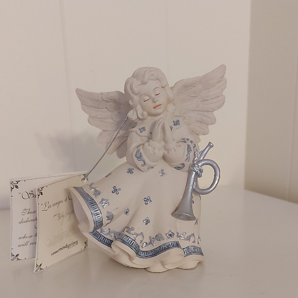 Sarah's Angels Blue and White Figurine By Belly Singer 2000 Mindspring Studio